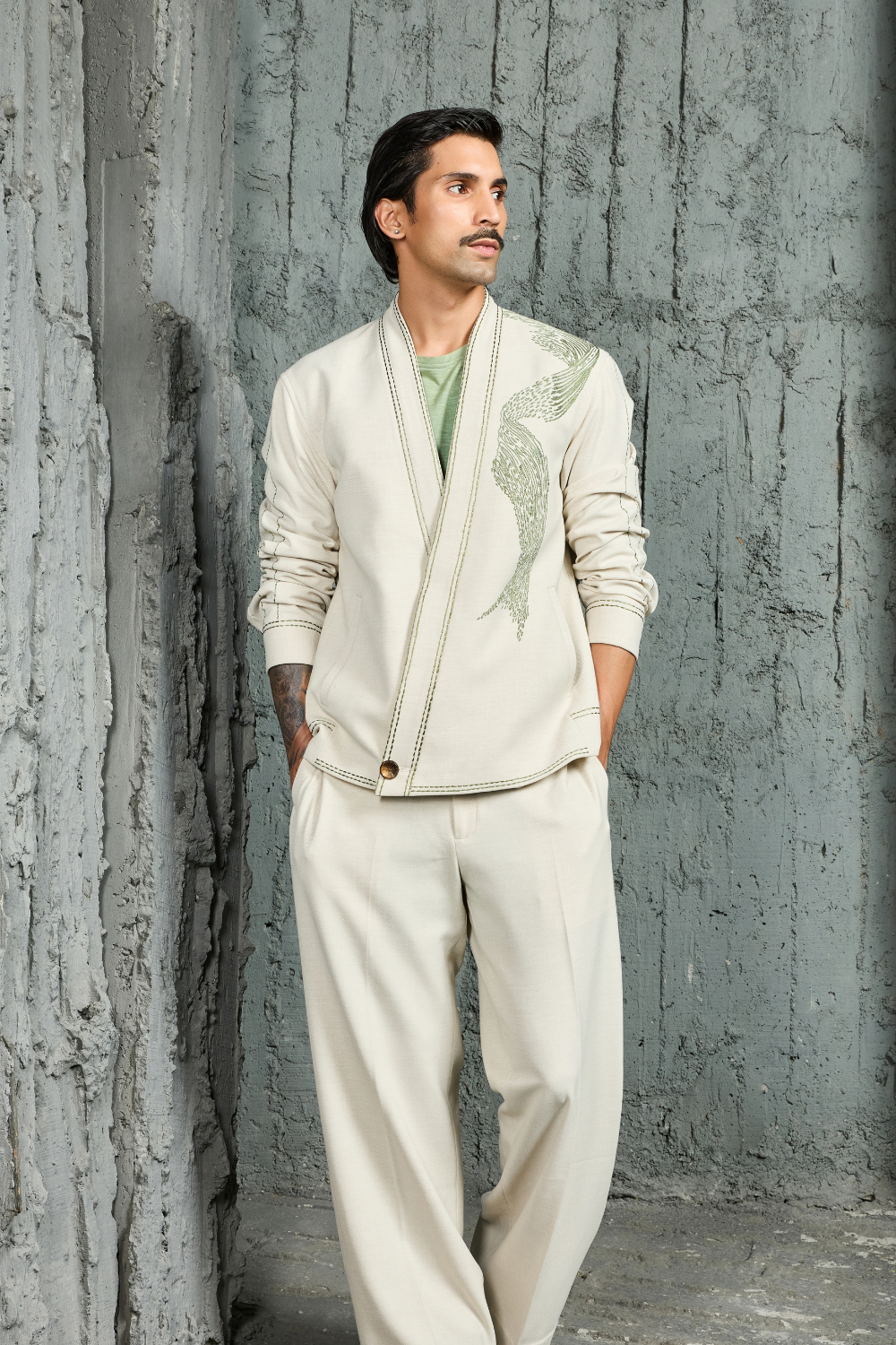 Ice Grey Abstract Spiral Shacket Set