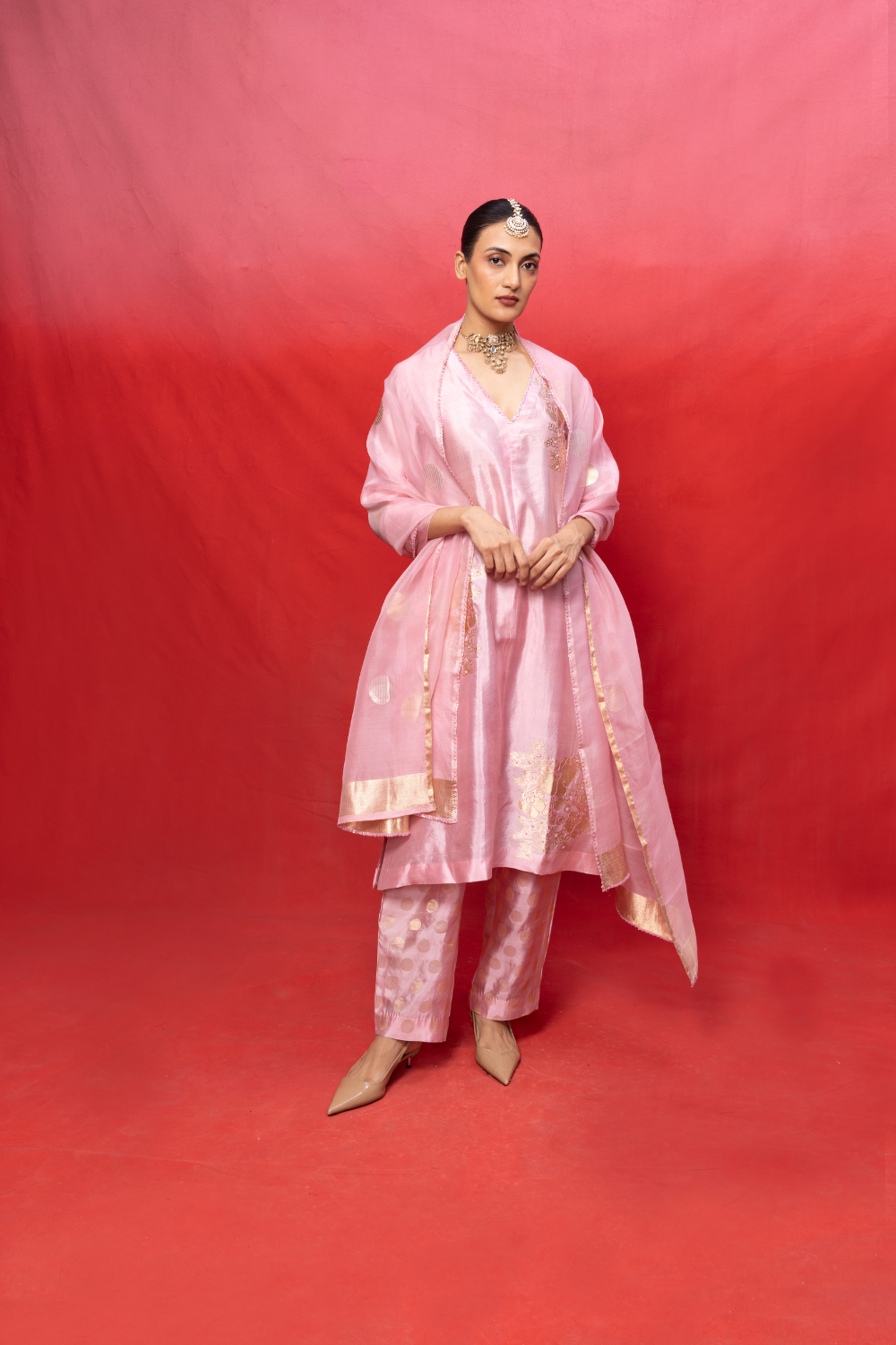 Handwoven Pink Silk Banarasi Suit Set