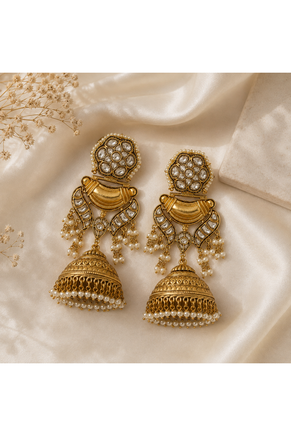 Kundan Pearl Jhumka Earrings
