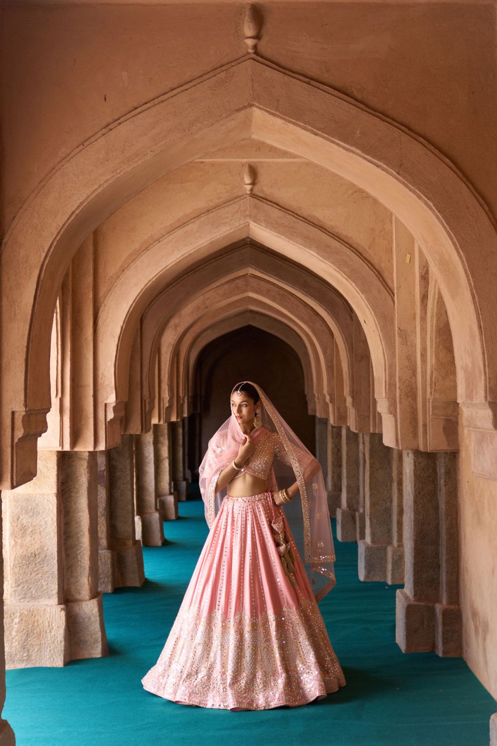 KESAR — Carrot Pink Raw Silk Lehenga Set