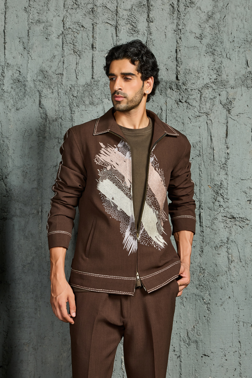 Brown Paint Strokes Shacket Set