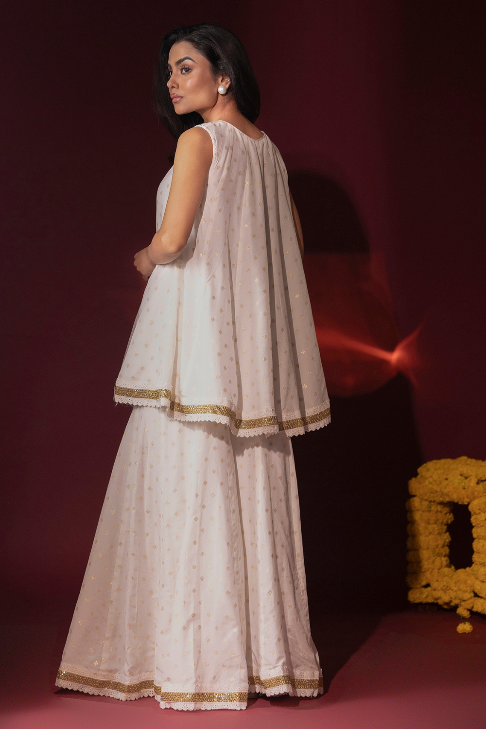 Ivory Peplum Sharara Set