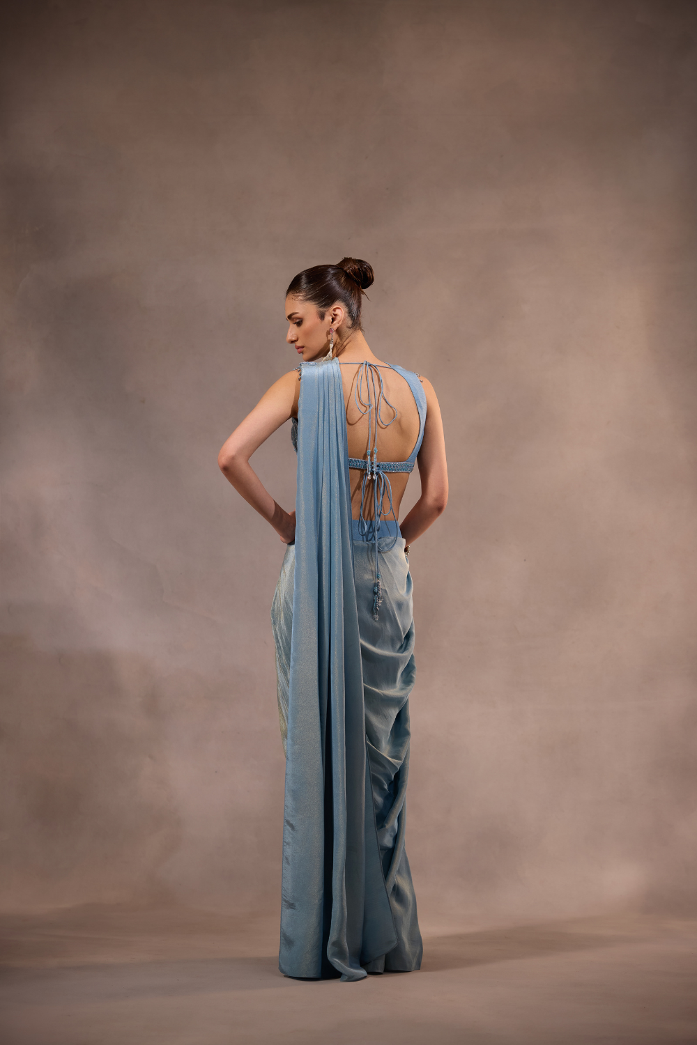 Blue Drape Saree with Embroidered Blouse