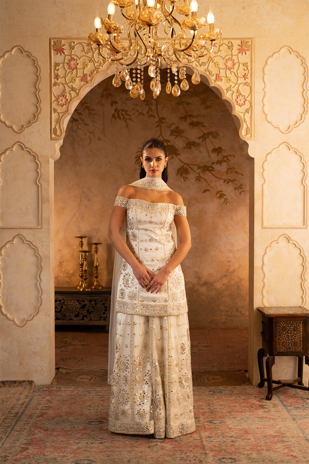 Ivory Net Sharara Set