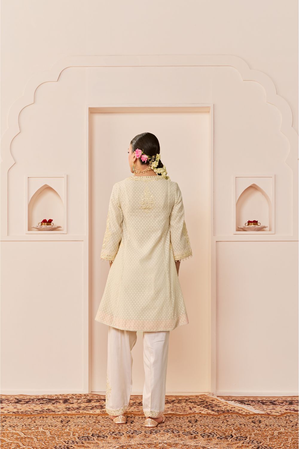 NIDA - DAISY IVORY  SHORT CHOGA WITH FARSHI SALWAR AND DUPATTA