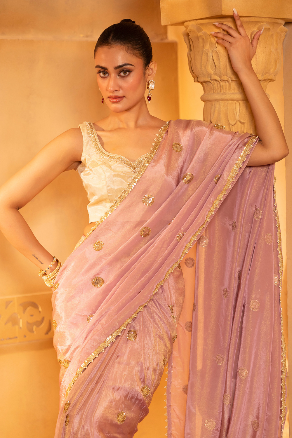 Pink Tissue Saree Set