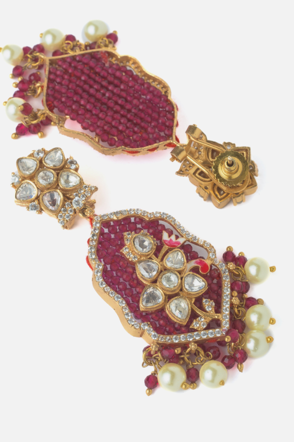 Moissanite Polki Ruby Peacock Beaded Statement Necklace Set