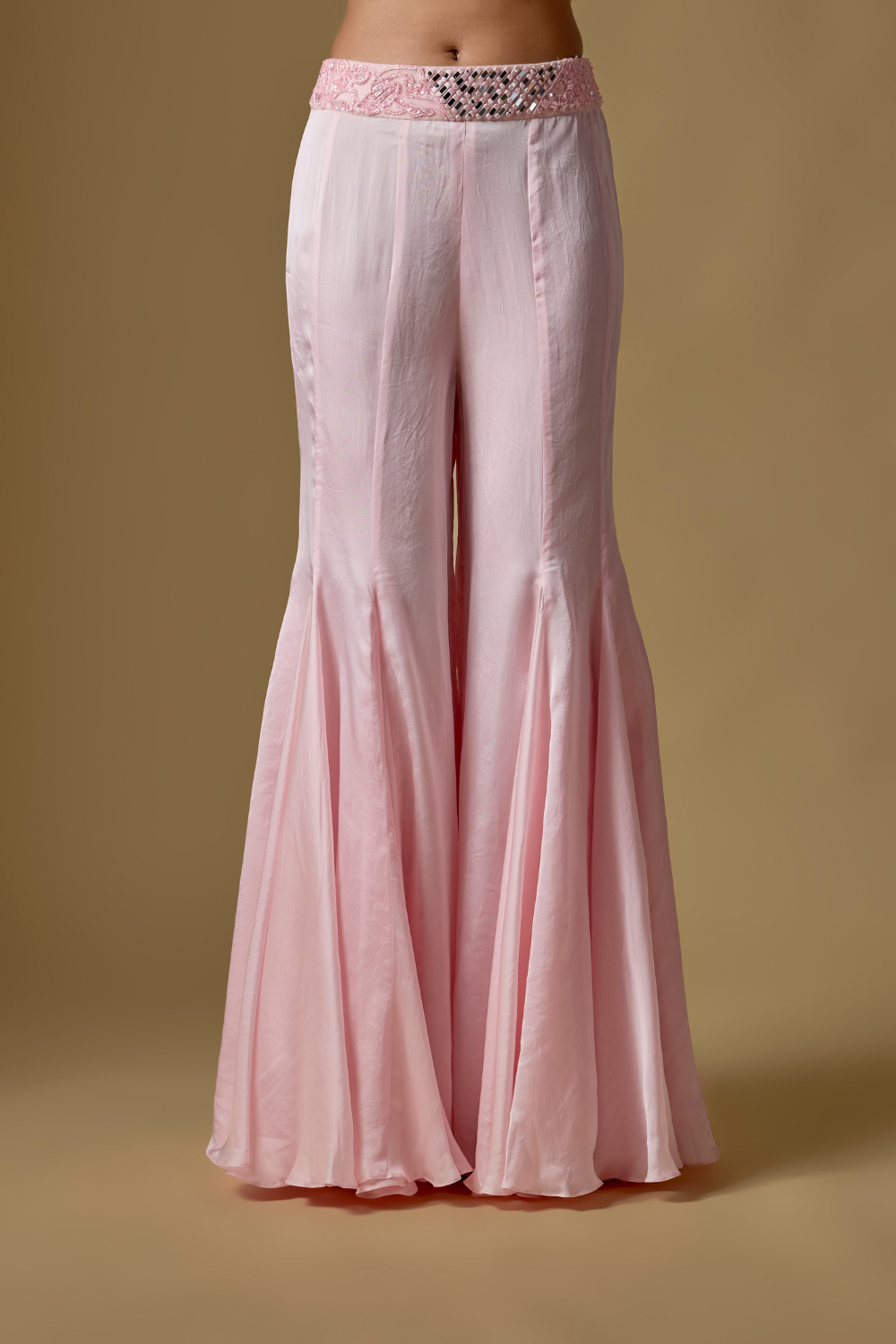 Kai -Baby Pink Sharara Short Cape Set with Full Mirror Blouse