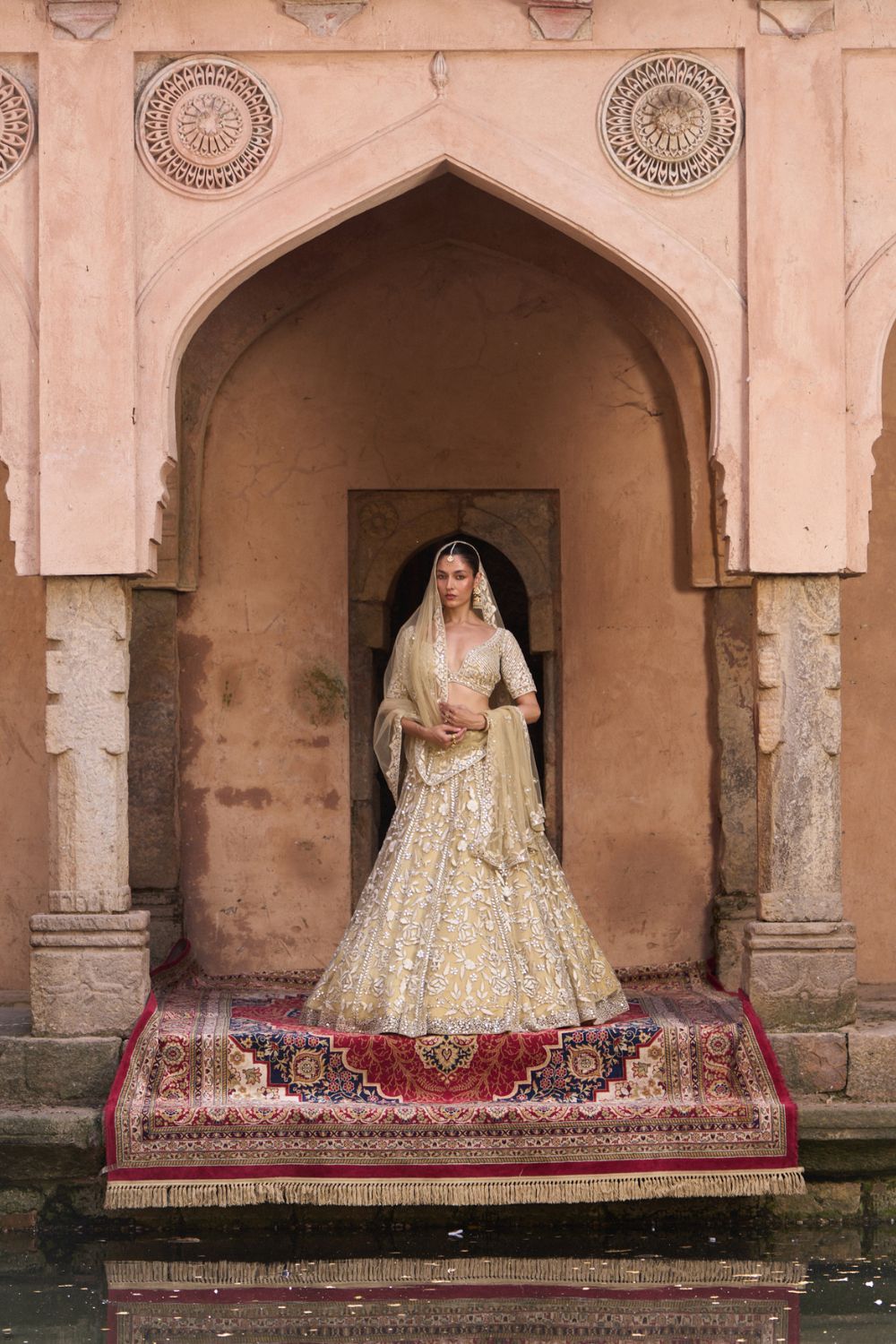 BASANT —  Golden Beige Net Lehenga Set