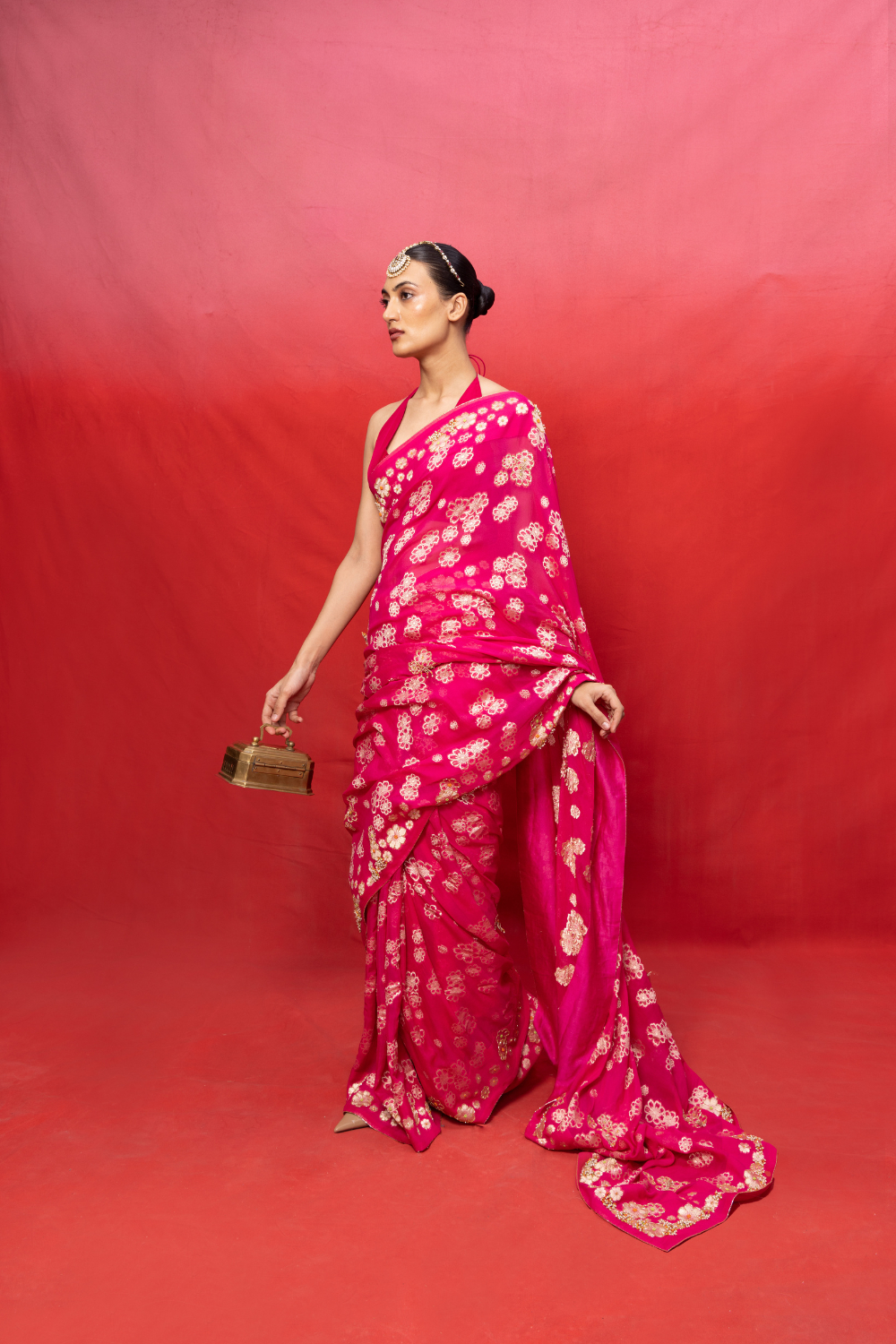 Handwoven Fuchsia Chiffon Banarasi Saree