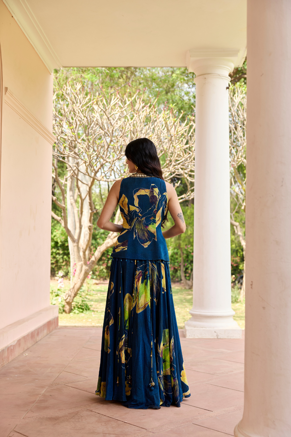 NAVYGOLD FLORAL PRINTED LEHENGA SET