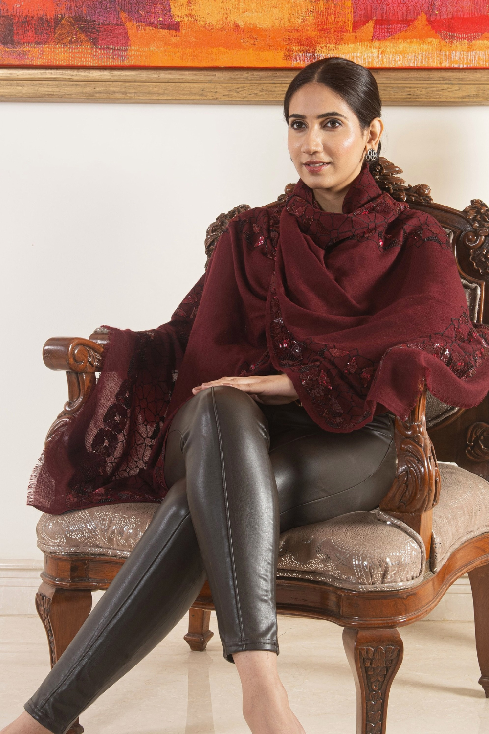 Persian Mirror Frame | Embroidered Pure Cashmere Stole