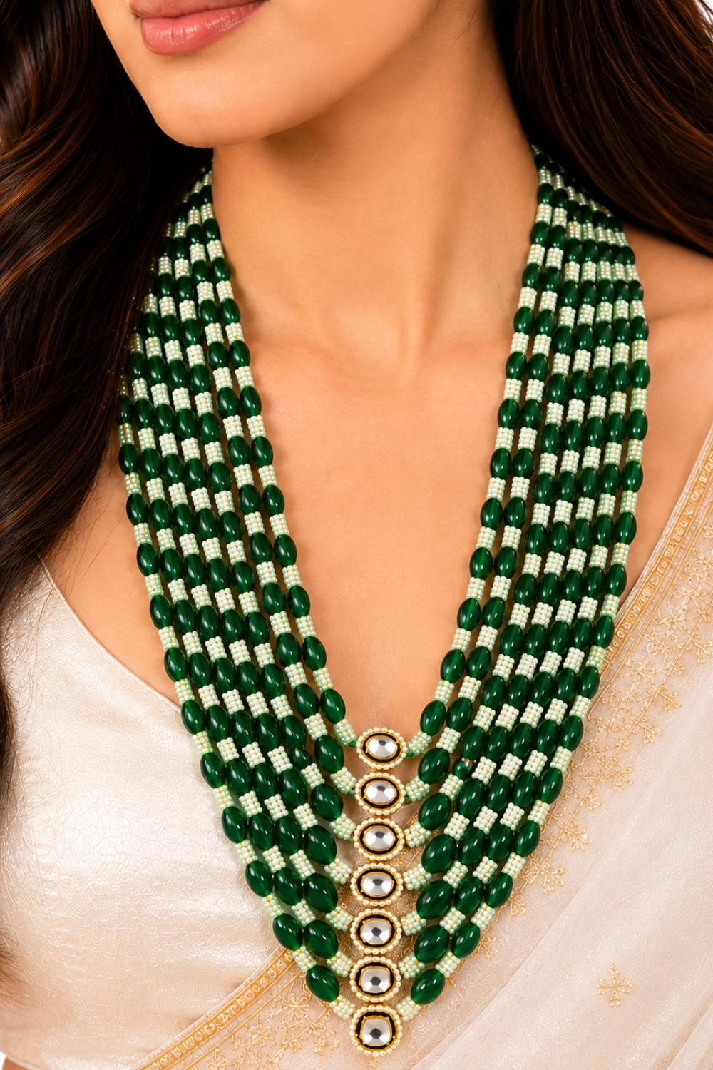 Emerald Elegance Multi-Layer Beaded Necklace