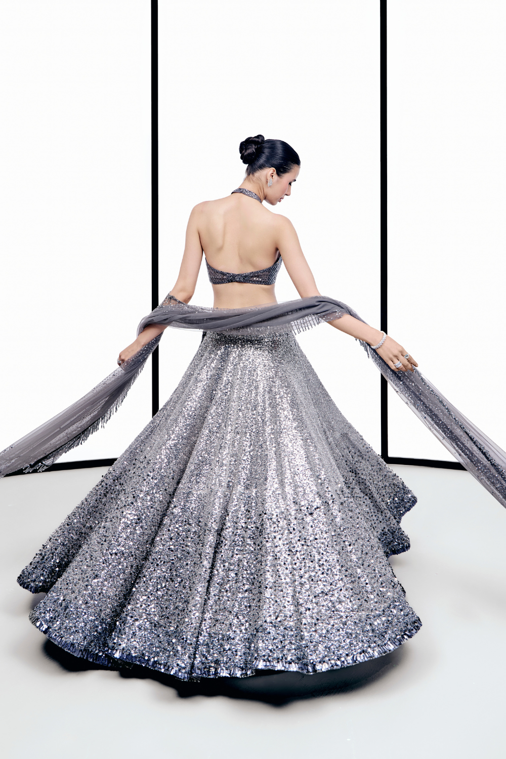 Grey Sequins Lehenga Set