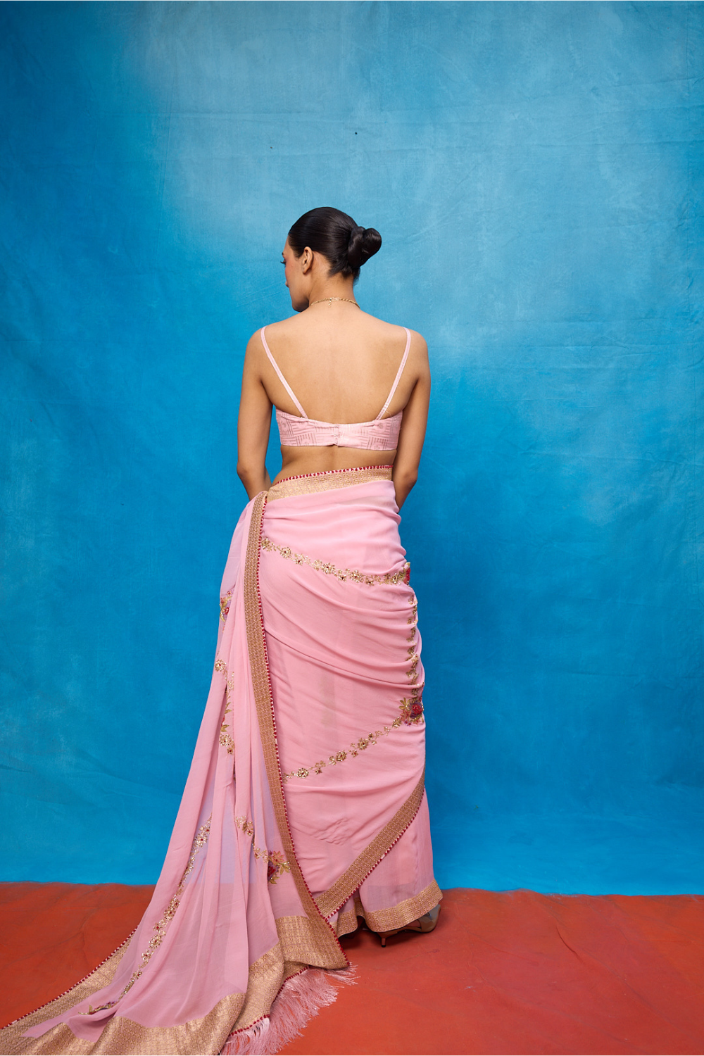 Handwoven Pink Chiffon Banarasi Saree
