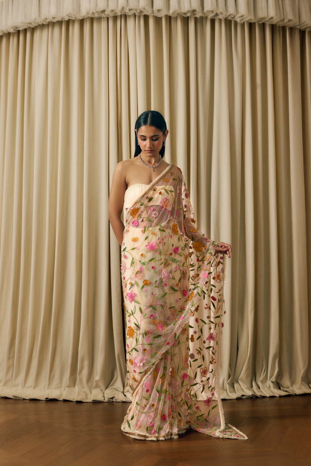 Hand embroidered saree