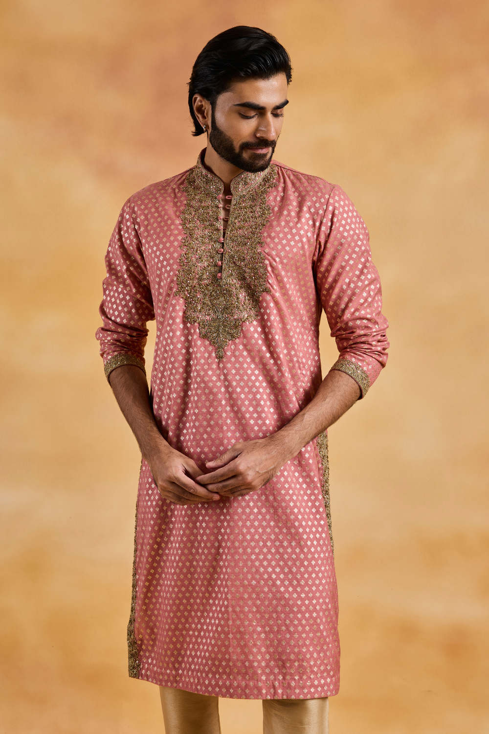 Dusty Rose Chanderi Booti Kurta Churidar Set