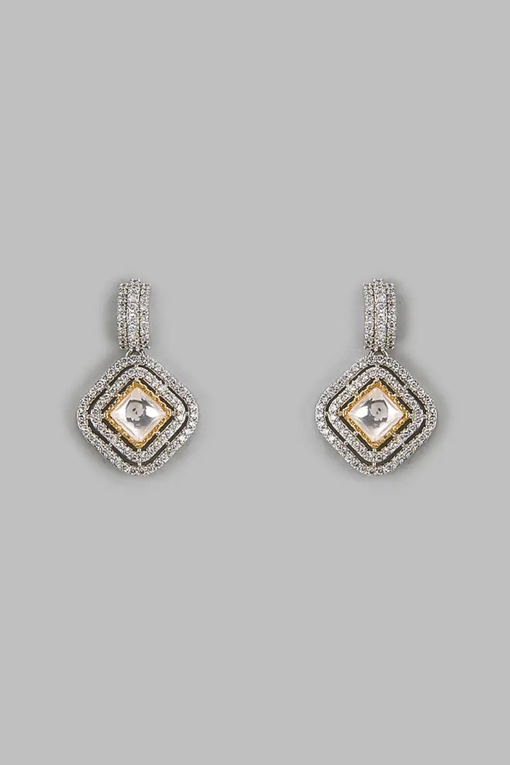 Elegant Dual-Tone Cubic Zirconia Geometric Drop Earrings