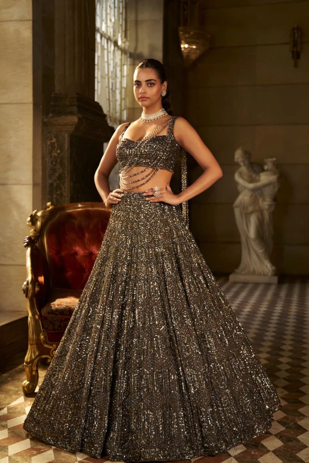 Charcoal Sequin Lehenga Set