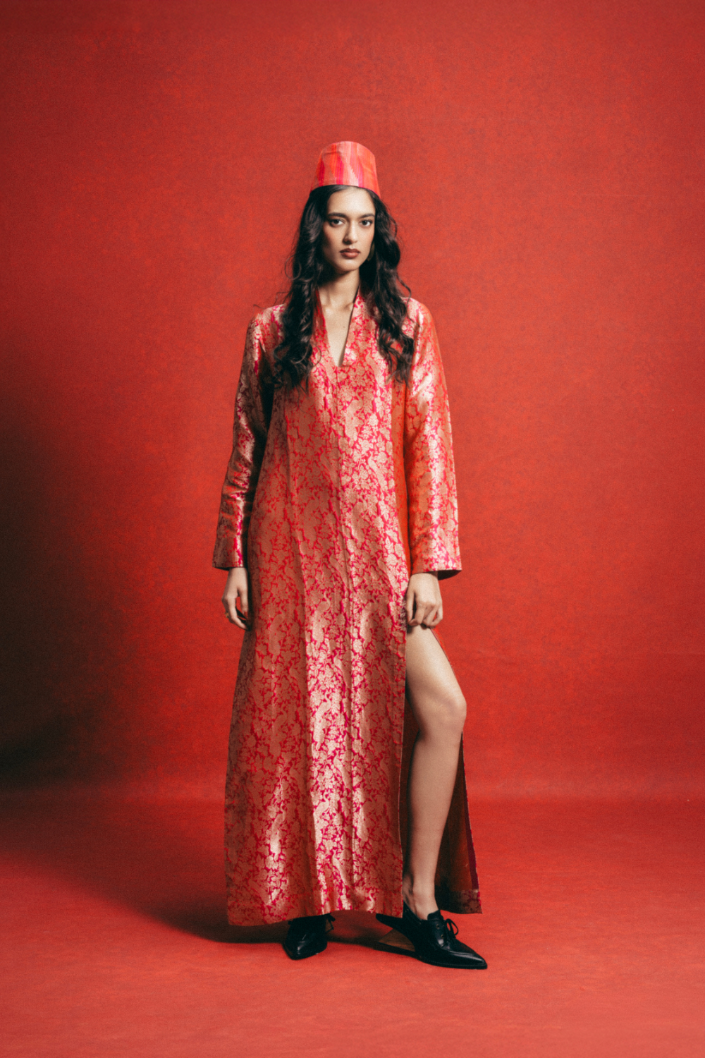 Handwoven Sorbet Pink Banarasi Kaftan