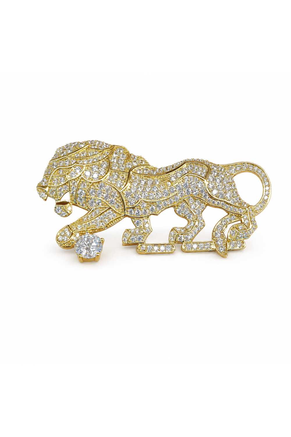 Gold Plated Zircon Lion Motif Brooch