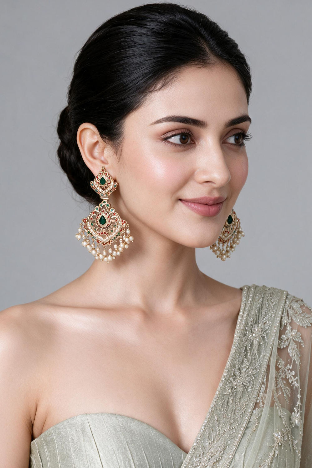 Multicolour Jadau Pearl Drop Earrings
