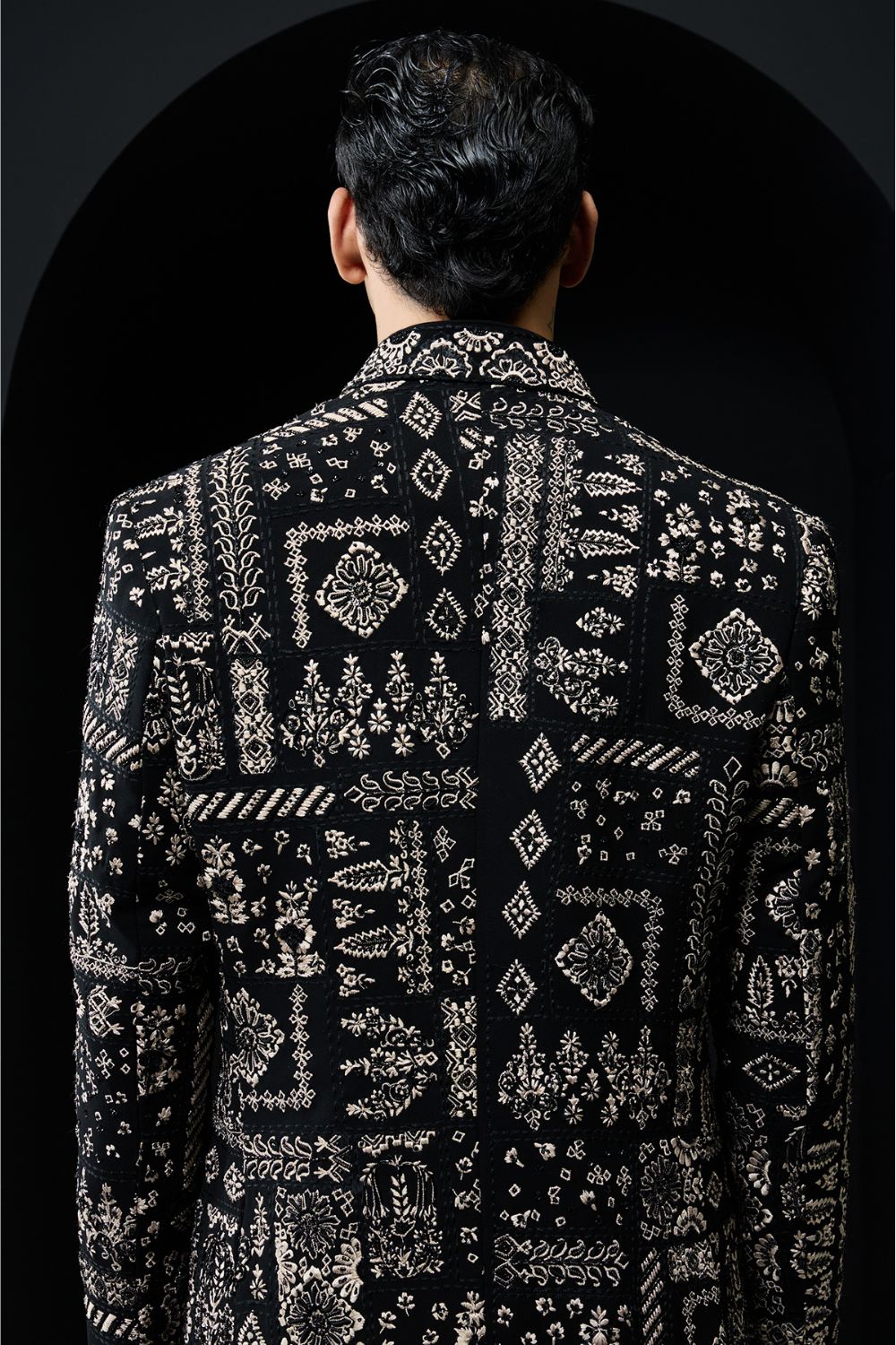 Black open bandhgala   with thread,sequins & pearl  work