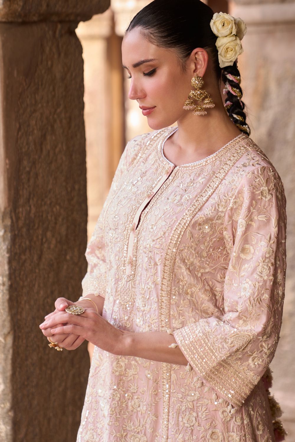 SABOOR - BLUE SHORT A-LINE KURTA WITH STRAIGHT PANTS AND DUPATTA