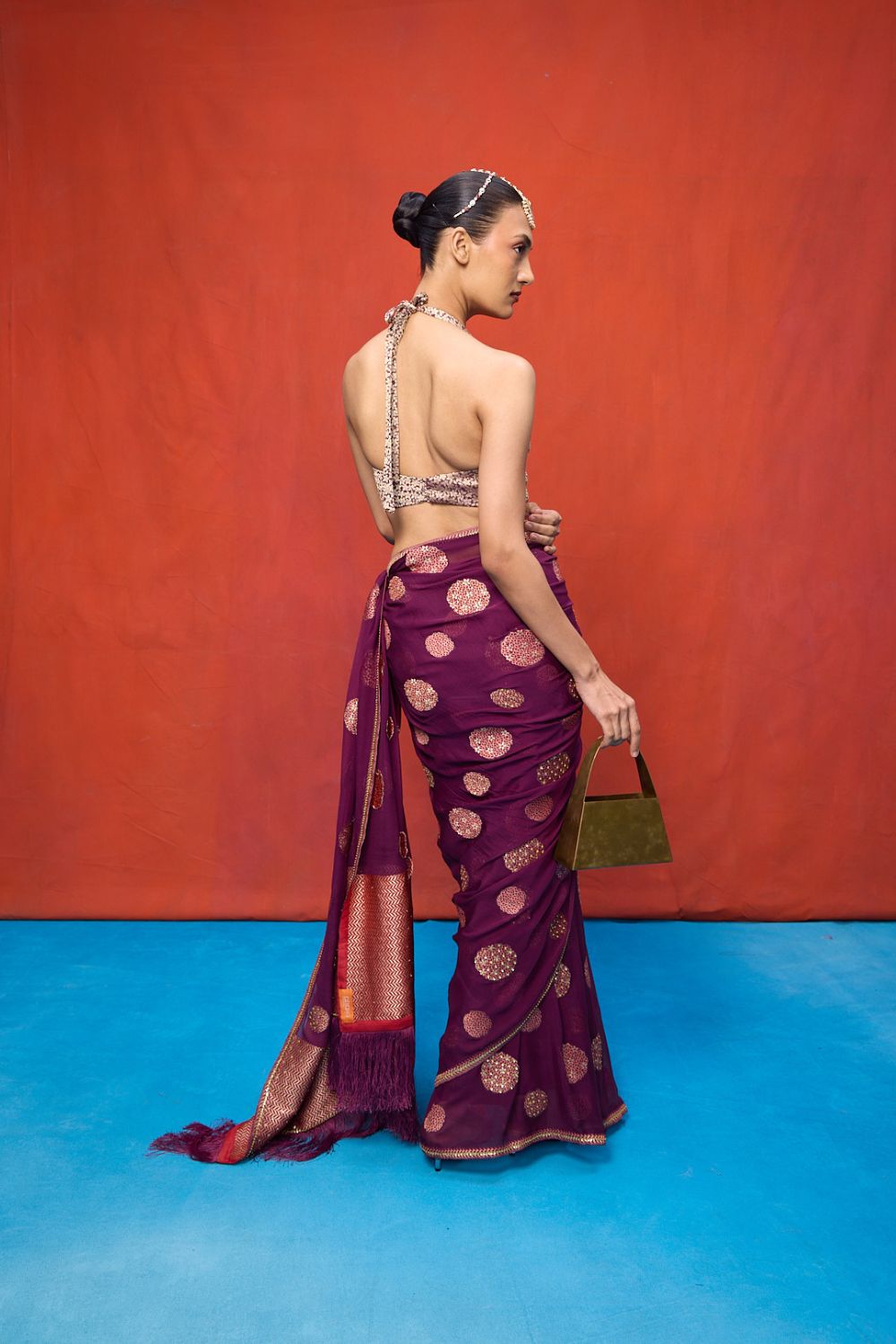 Handwoven Wine Chiffon Banarasi Saree