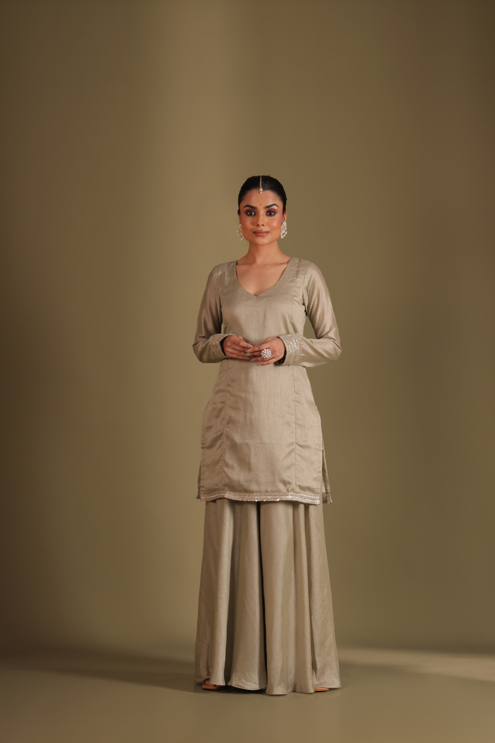 Jhalak Sage Kurta with Sharara and Dupatta- set of 3