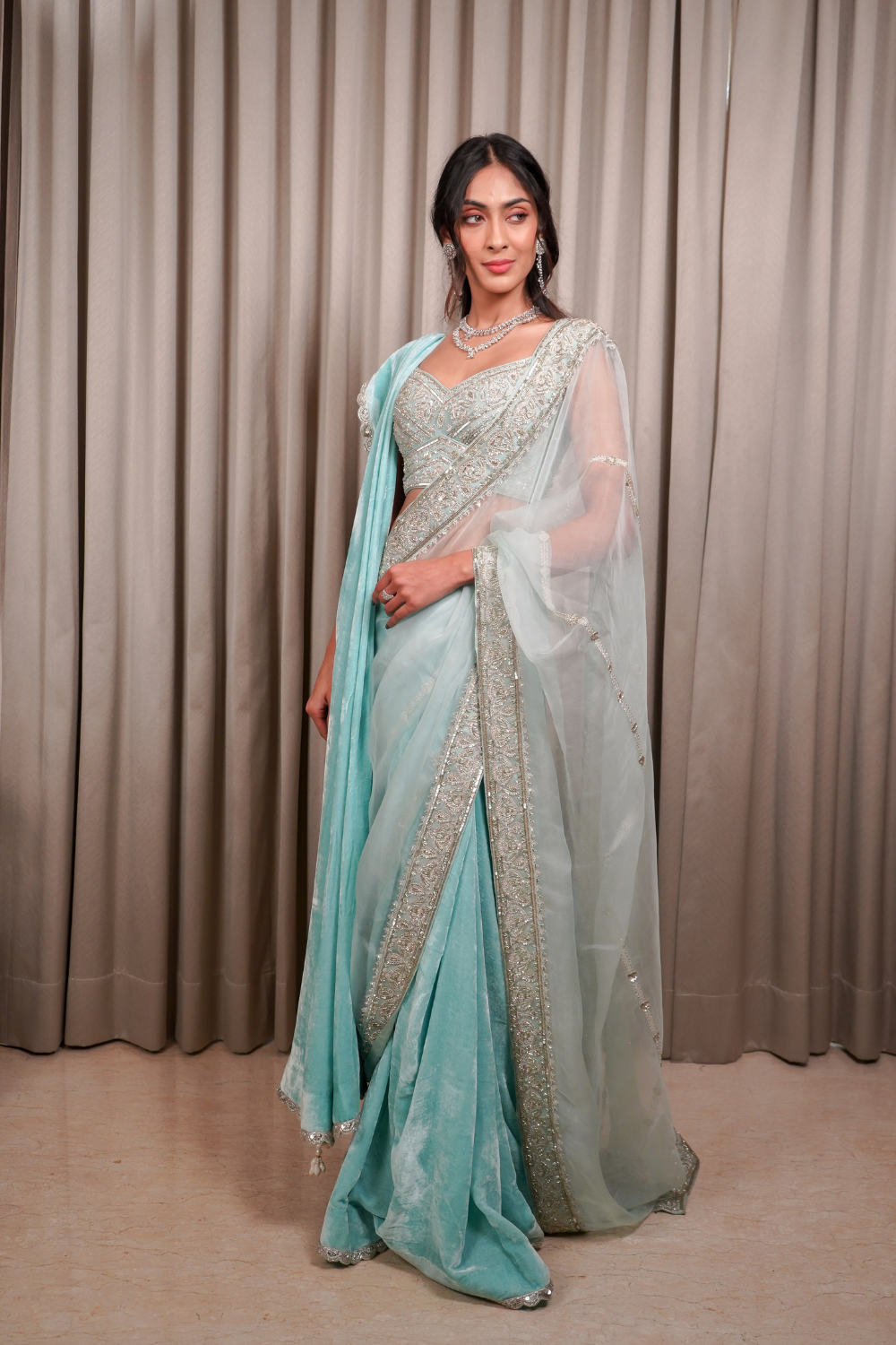 Ice Blue Saree Set
