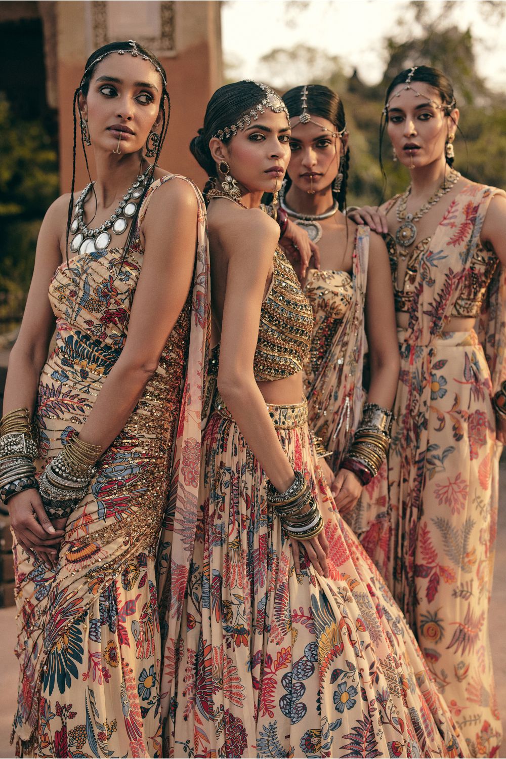 BEIGE PRINTED AND HIGHLIGTED DRAPE GOWN SAREET