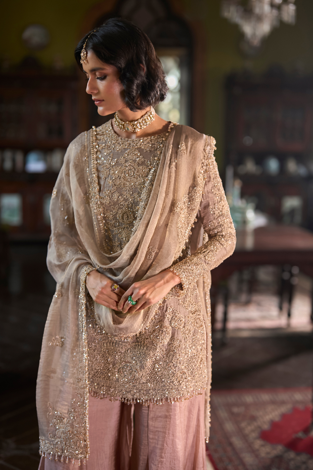 Peach Gold Sharara Set