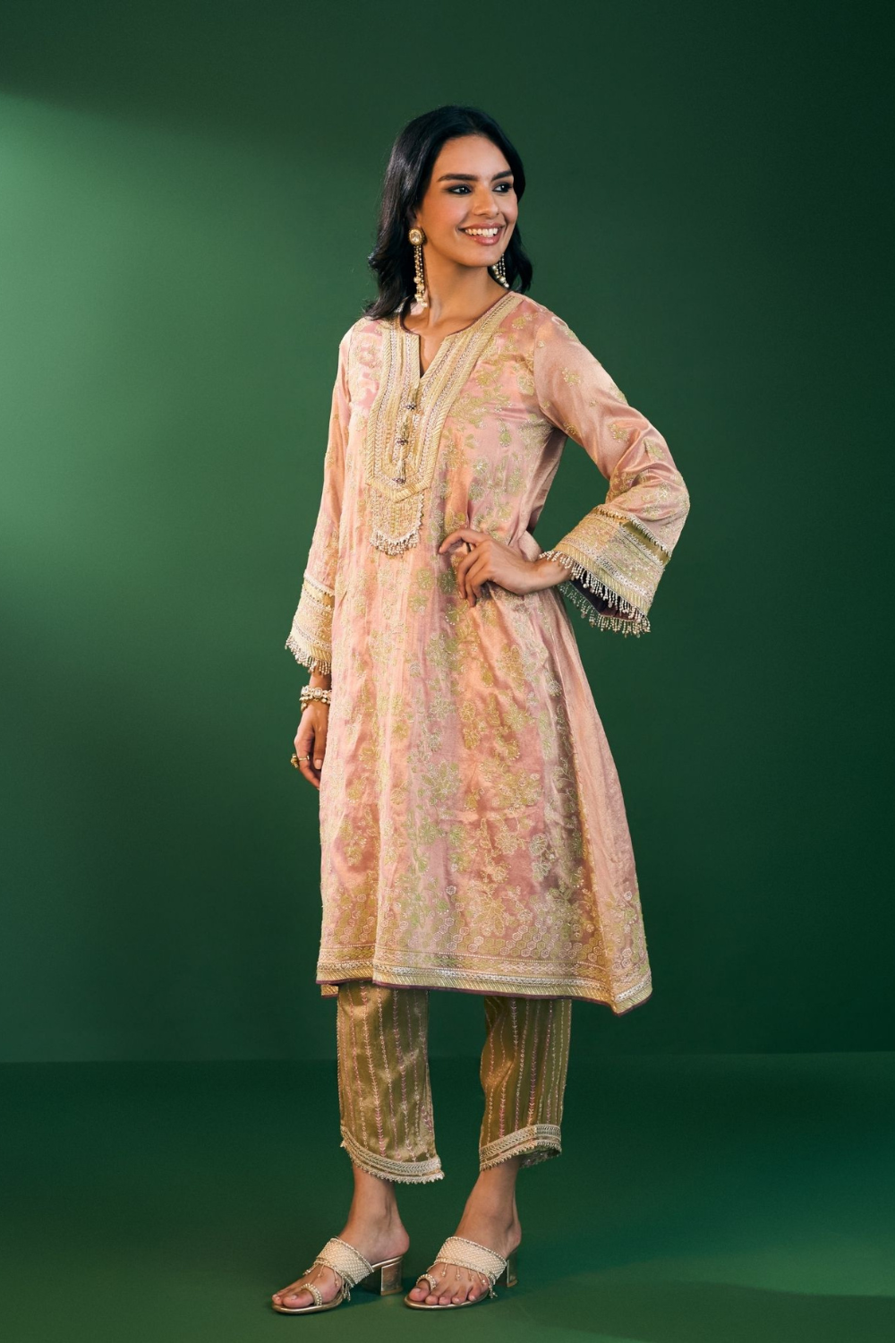 Aini Tissue Pink Kurta Set