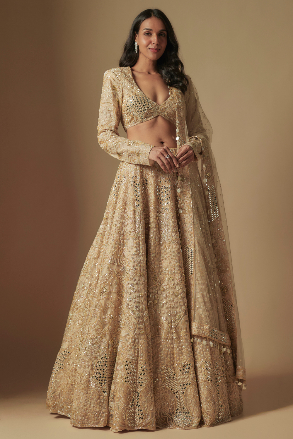 Bronx Full Embroidered lehenga paired with blouse and dupatta