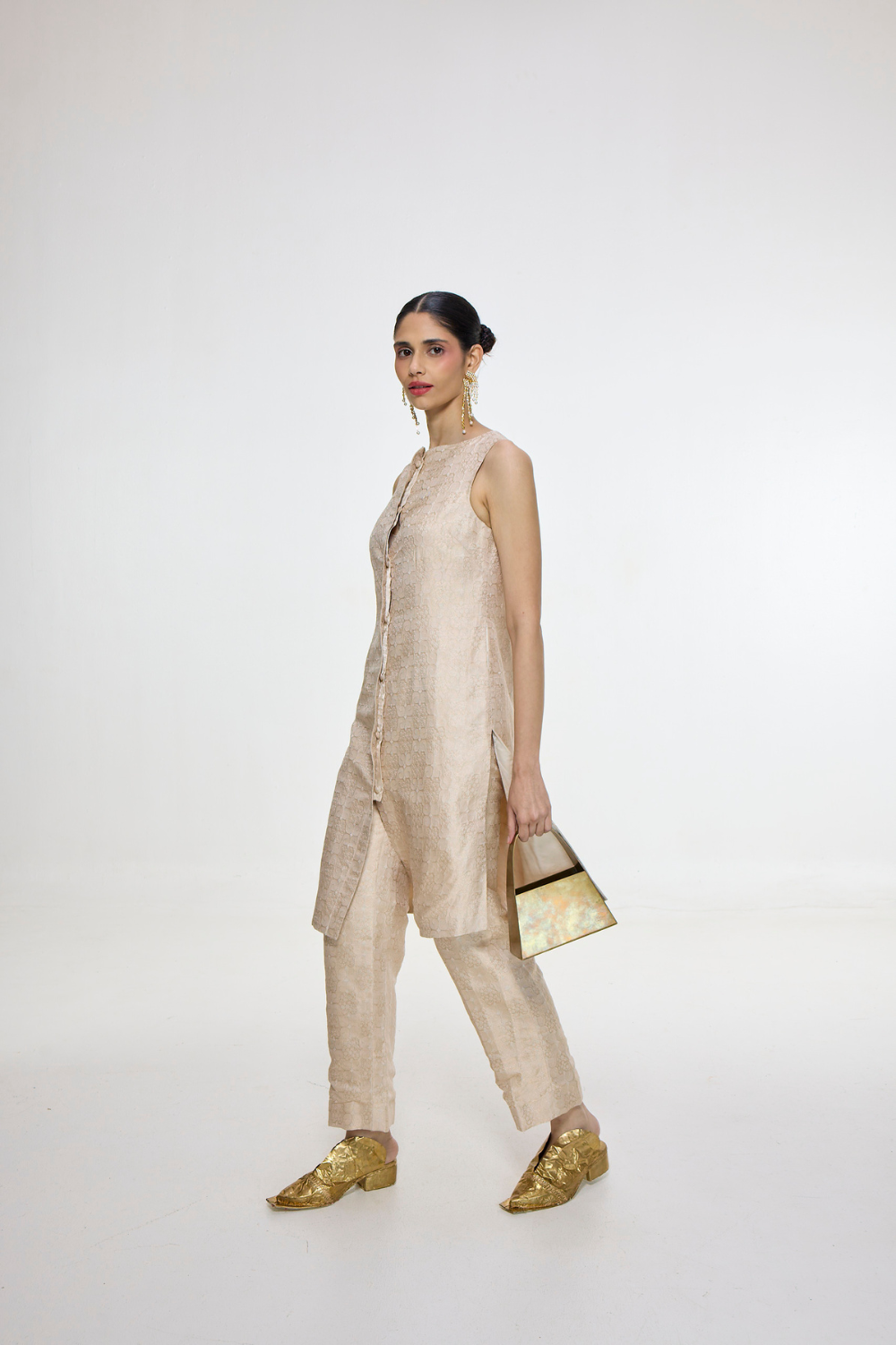 Handwoven Ivory-Gold Jacket Set