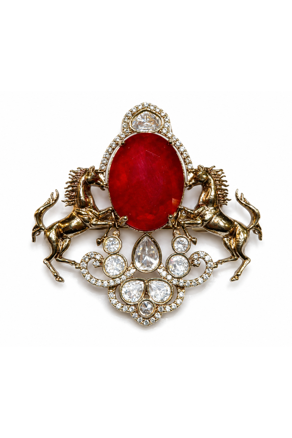Horse Motif Red Stone Brooch