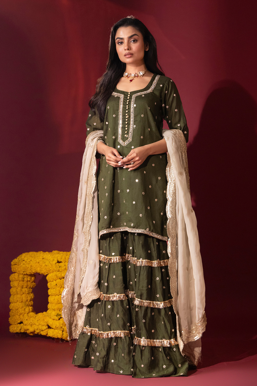 Mehendi Kurta Gharara Set