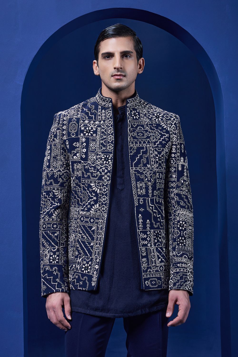 Navy Blue open bandhgala   with thread,sequins & pearl  work