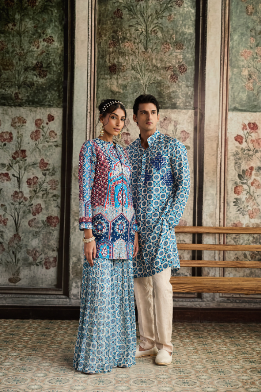 TEAL PRINT AND HIGHLIGHTED JACKET SET