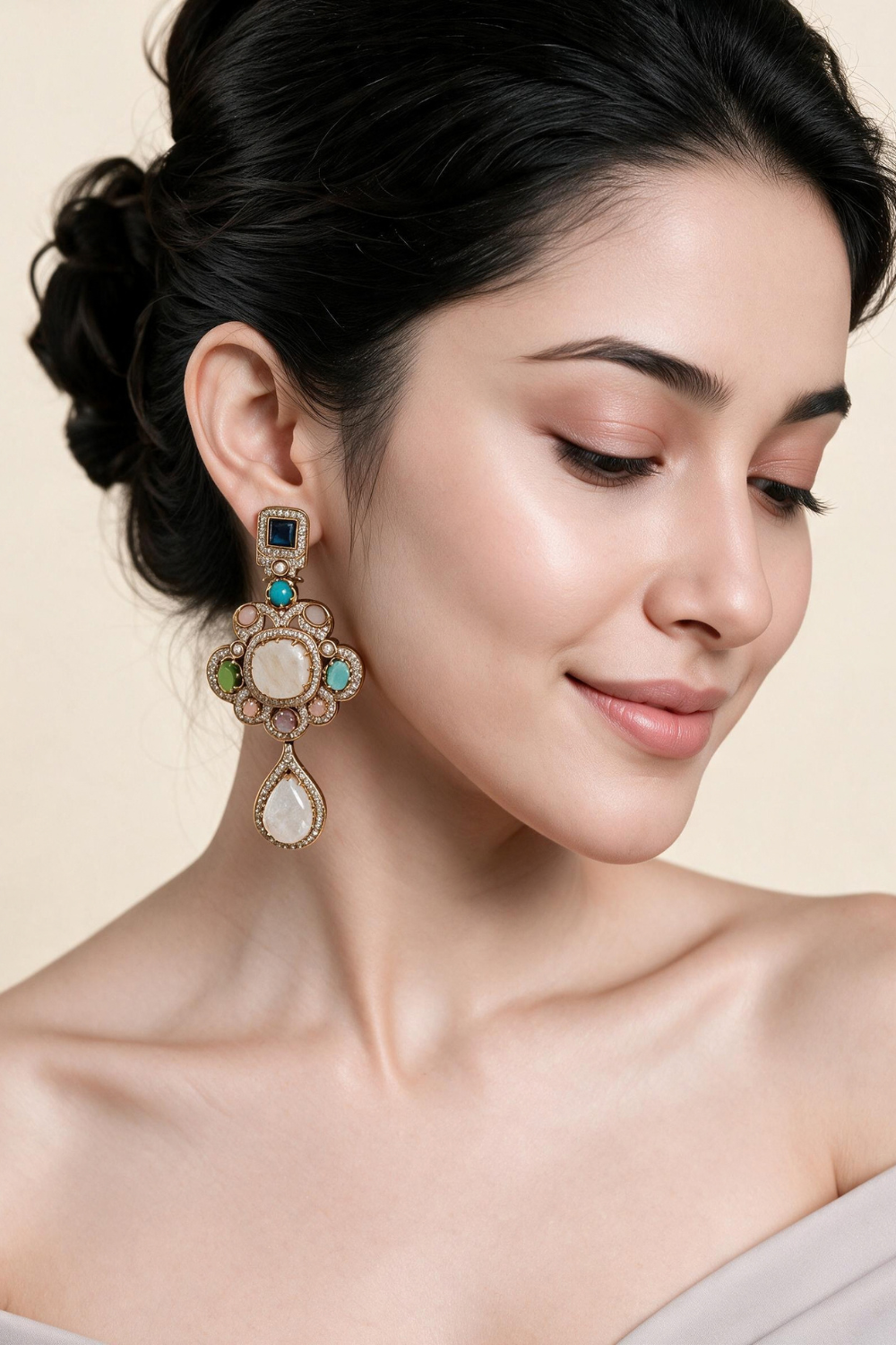 Multicolour Semi-Precious Statement Drop Earrings