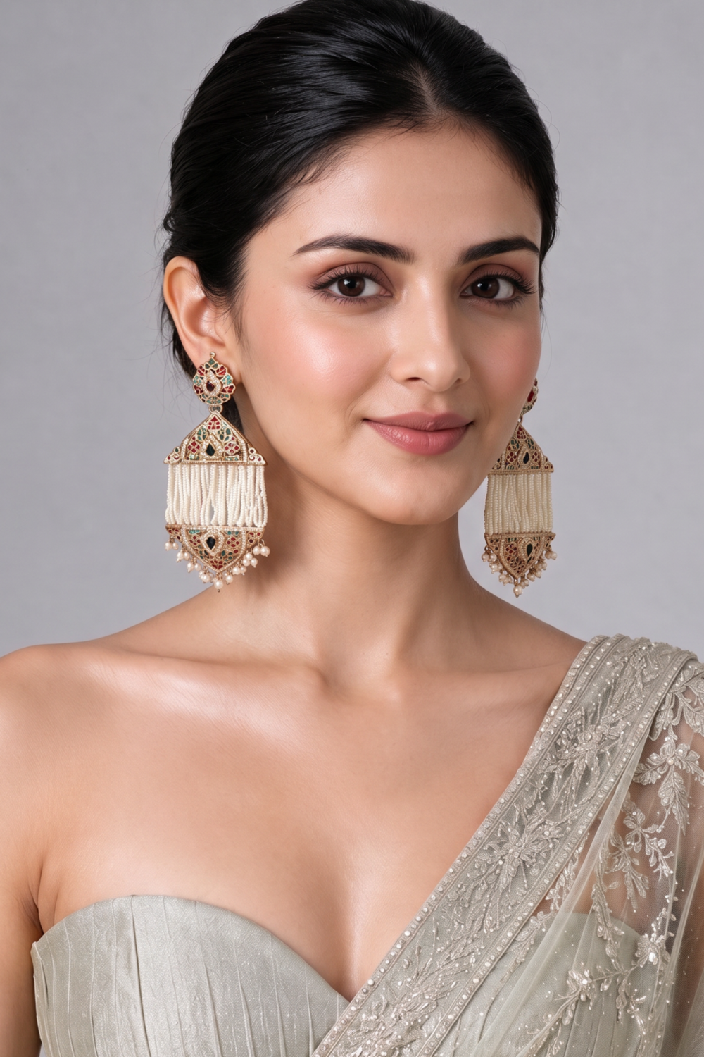 Multicolour Jadau Pearl Tassel Earrings