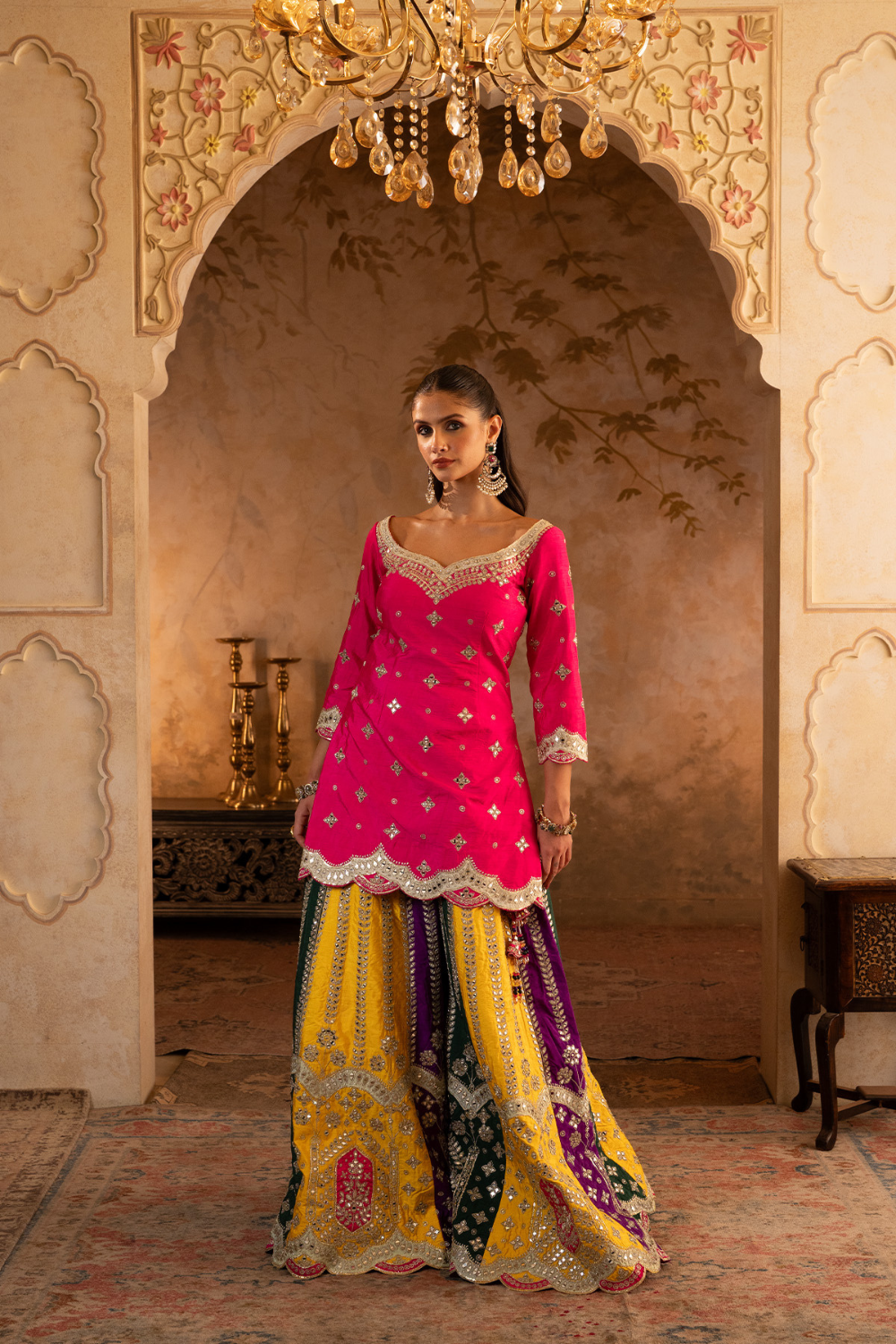 Multi Raw Silk Sharara Set