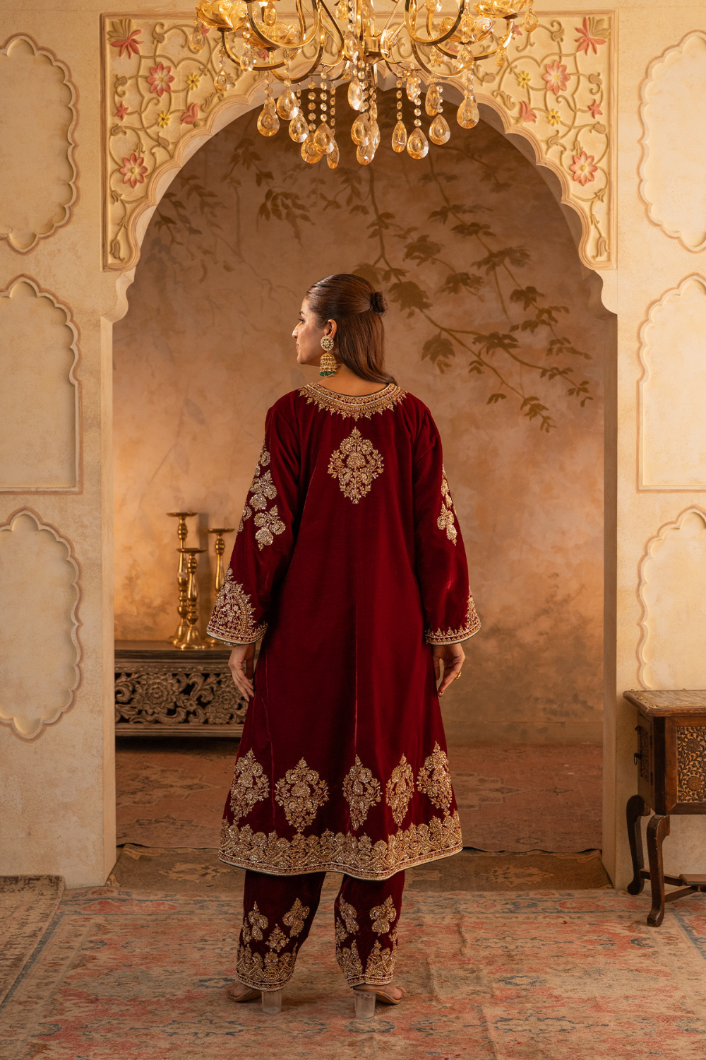 Maroon Velvet Suit Set