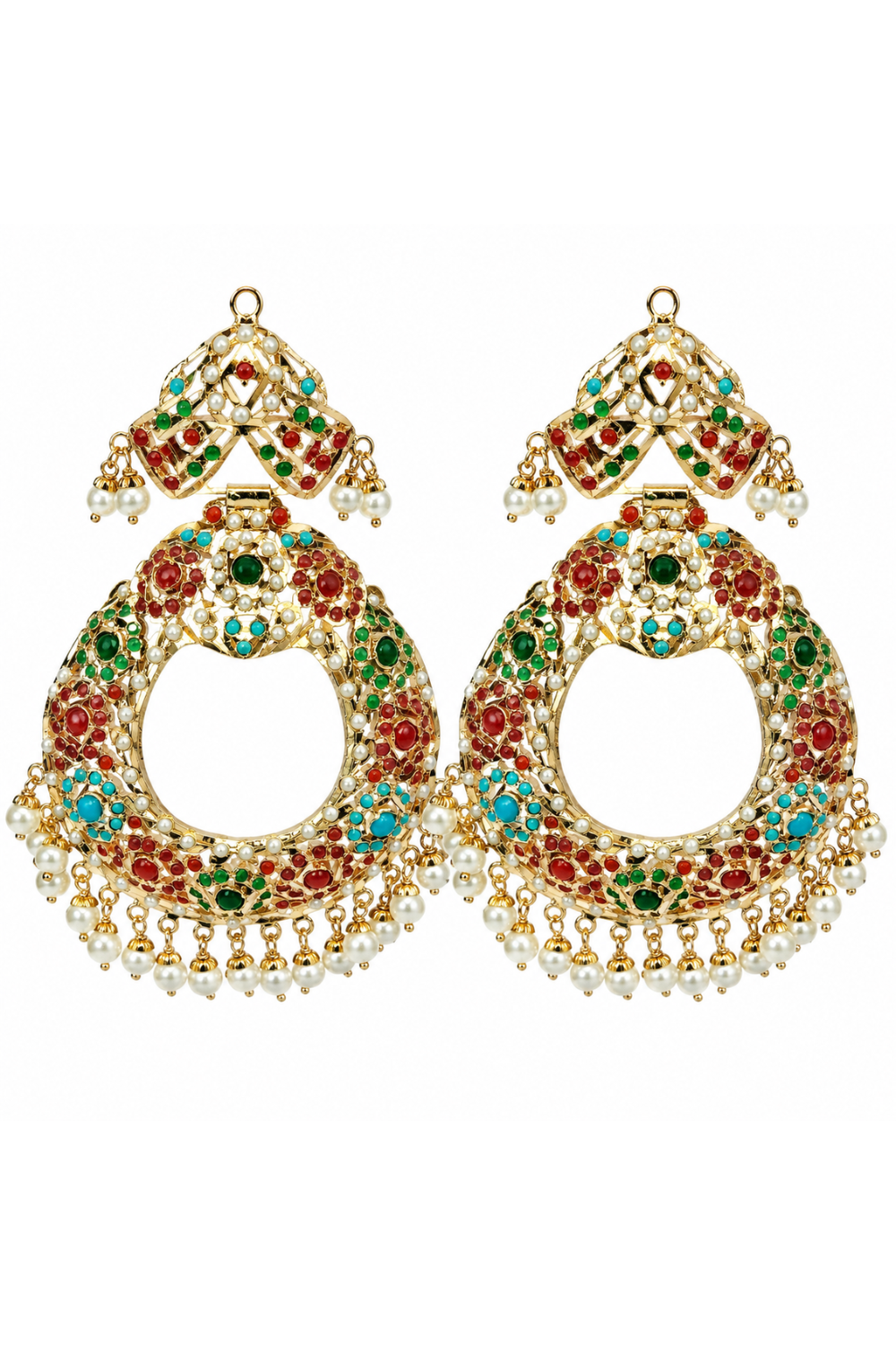 Multicolour Jadau Pearl Chandbali Earrings