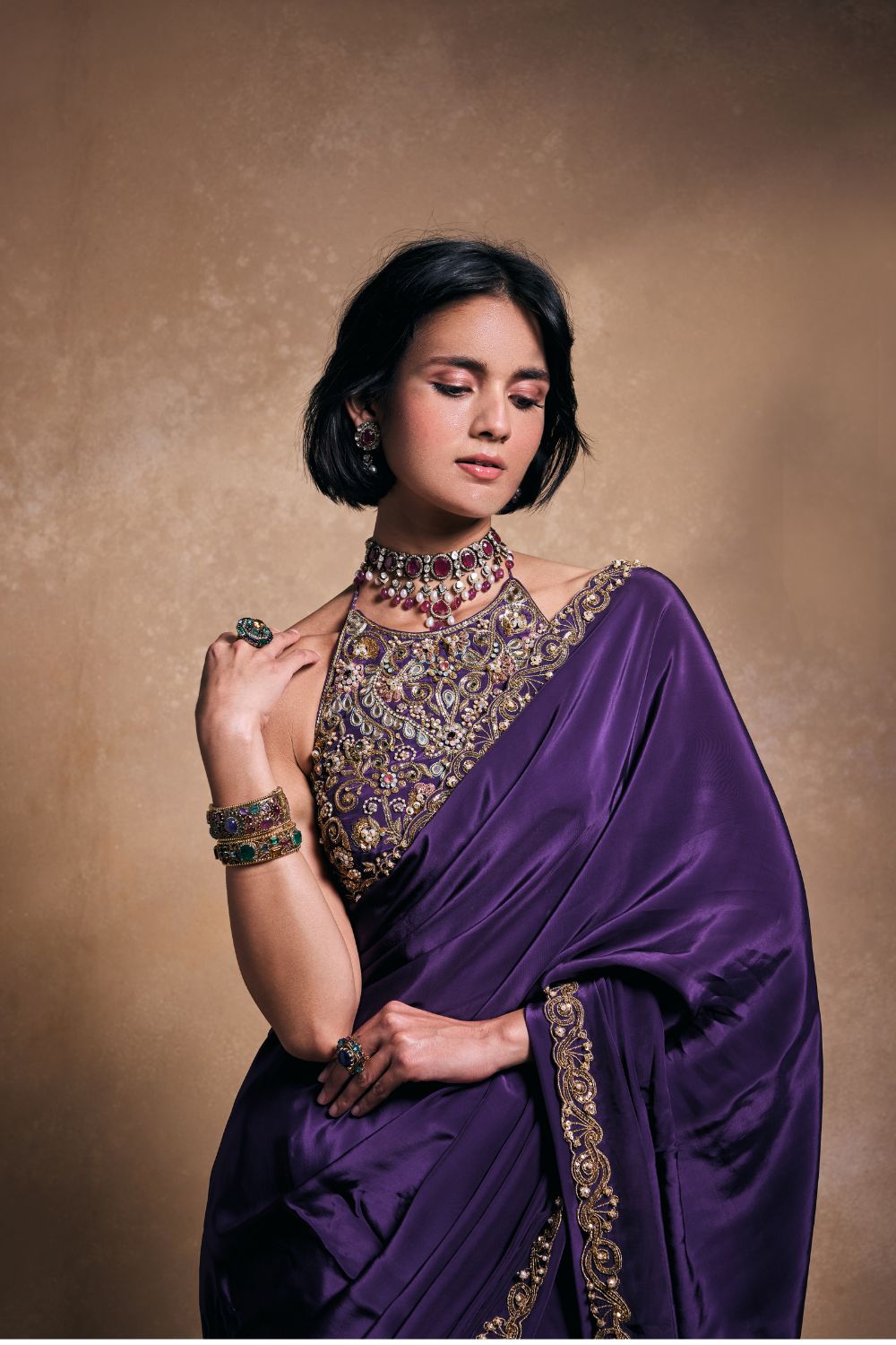 DEEP PURPLE CREPE  SAREE