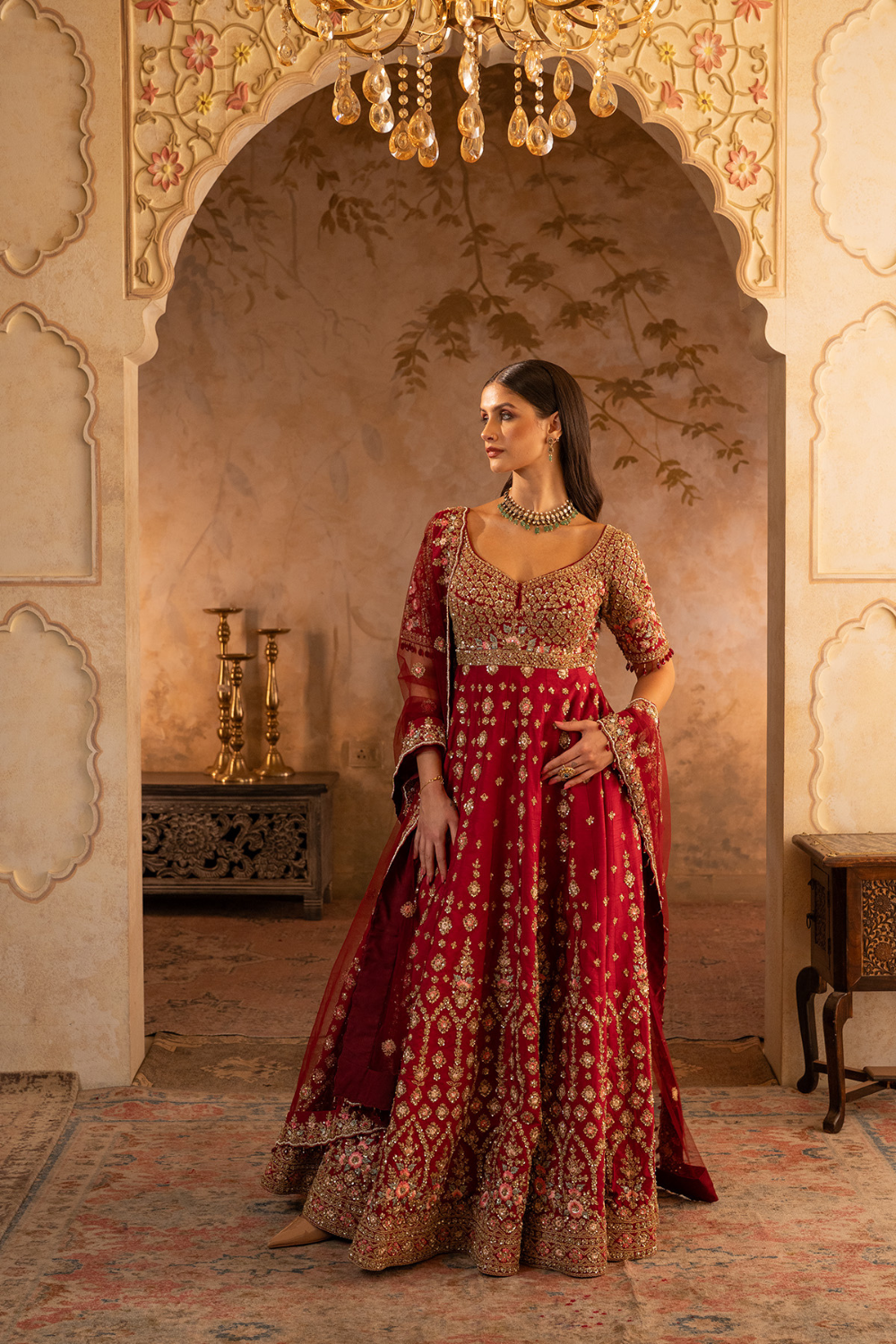 Maroon Raw Silk Anarkali Set