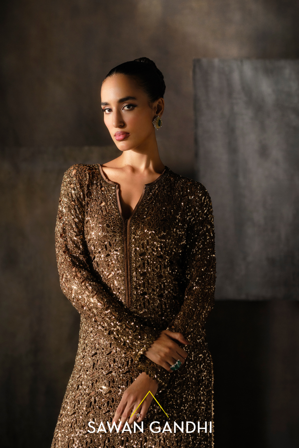 Coffee gold sequins suit.