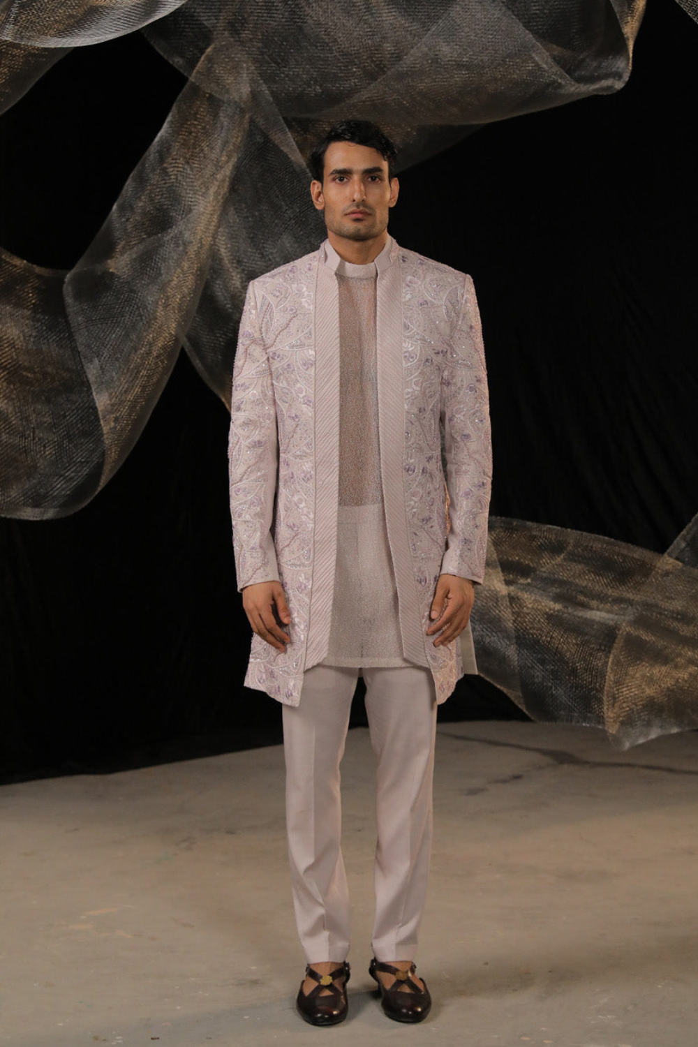 Indowestern With Ai Designed Bead And Resam Work With Signayure Mesh Kurta