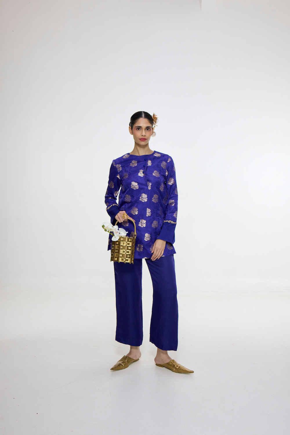 Handwoven Royal Blue Short Kurta Set